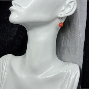 Coral Orange Glass Bead Drop Earrings Silver Hook Simple Modern Summer Design